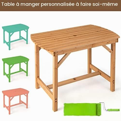 Table de terrasse en Bois Massif avec Trou pour Parasol - Table de Jardin en Bois pour arrière-Cour - 100 x 60 x 75 cm