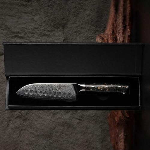 Damaso Santoku Messer (12,7cm), Black Aurora Kochmesser aus 67 Lagen Damastmesser, Japanisches Messer, Damast Küchenmesser