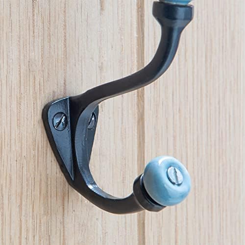 10x Black 30mm x 105mm Grey Ceramic Ball Hat & Coat Hook - Cast Iron Vintage Antique Wall Mounted Hanger - by Hammer & Tongs