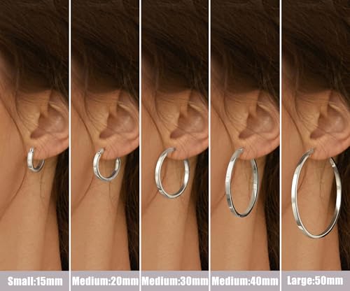 Gacimy Hoop Earrings for Women, 14K White Gold Plated Flatted Hoops with 925 Sterling Silver Post, 20mm Medium Earrings for Women by Gacimy - Image 3