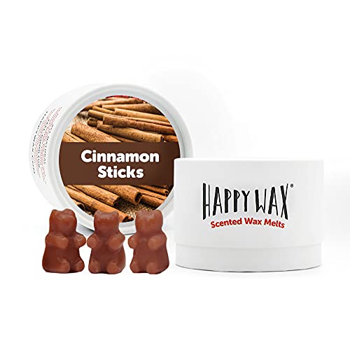 Happy Wax Cinnamon Sticks Soy Wax Melts - Cinnamon Sticks Wax Melts Infused with Essential Oils - Cute Bear Shapes Perfect for Melting in Your Wax Warmer (3.6 Oz. Classic Tin)