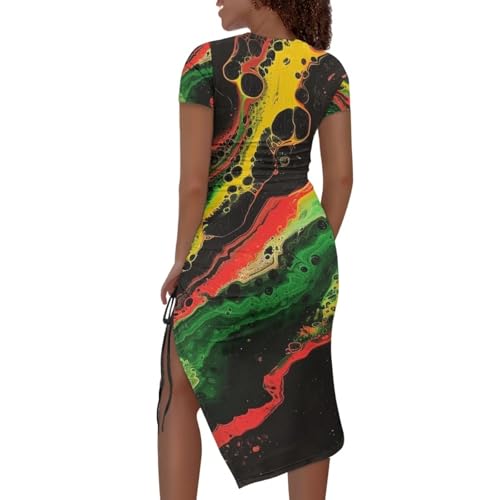 Image of Short Sleeve Dress for Women,Sexy Bodycon Dress,Plus Size Slit Dress,String Design s-4xl