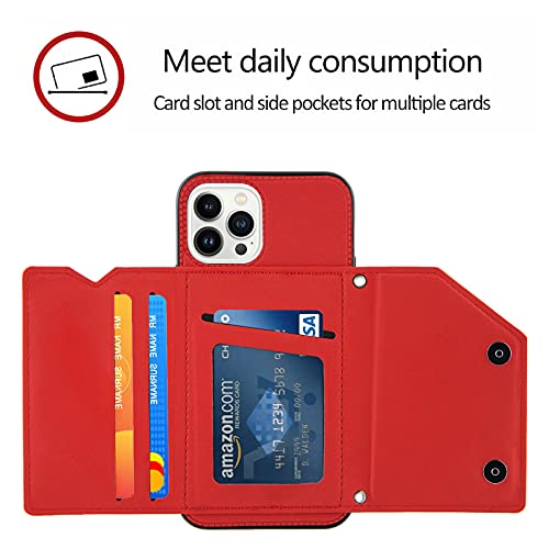 Rfetomax Wallet Purse Phone Case For Iphone 14 Pro Max (6.7 Inch), Crossbody Case With Strap Women Credit Card Holder Lanyard,Kickstand Flip Leather Iphone 14 Pro Max Cover (Red) #TOP2