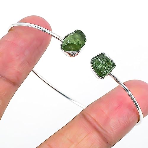 Genuine Rough Moldavite Adjustable Cuff Bracelet, 925 Sterling Silver, Certified Healing Crystal From Czech Republic, Women Cuff Bangle, Handmade Jewelry, Gift For Her2