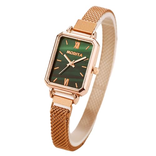 腕時計 レディース 人気 四角 おしゃれ 気質 エレガント メンズ ポケット 持ち運びステンレス鋼バンド ウォッチ 時計 シンプル チャーム アラビア数字見やすい 防水 クォーツ腕時計 女性プレゼント 贈り物 ギフト(グリーン)