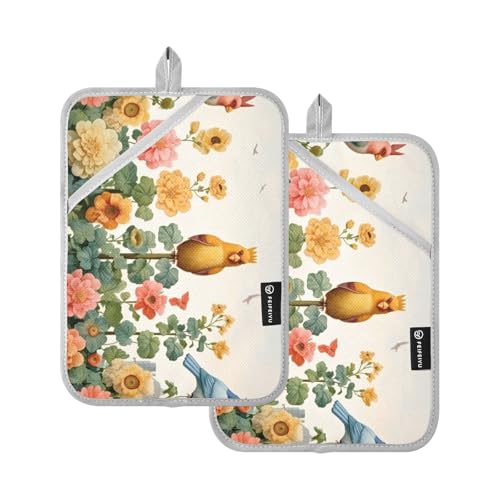 FRMG Bird Flower Multi-Purpose potholders for Kitchen 2 Pack Heat Resistant Hot Pads Potholder with Pocket 7x9.8In Oven Mitts Hot Pads 2010236