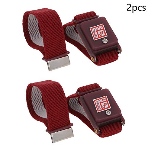 Image of Othmro 2Pcs PWH Cordless Anti Static ESD Wrist Strap Wireless Antistatic Wristband Flexible Woven Wrist Strap Discharge Band for Electronic Maintenance Dust-Free Workshop Red