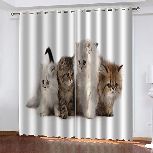 Cortinas Infantiles Niña Niño Bebe Habitacion Opacas para Ventanas Lindo Gato Animal 140X160Cm Cortinas Salon Modernas Dormitorio Juvenil 2 Piezas Cortinas Opacas Termicas Aislantes Frio Y Calor