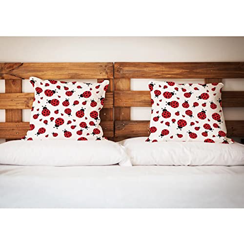 Vosach Pillow Covers Ladybug, Farmhouse Decorative Throw Pillow Cases, Cute Animal Ladybird Square Cushion Case For Home Sofa Couch Decoration, 18X18 Inches, Set Of 2, Red #TOP6