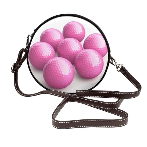 Pink Golf Balls Women Round Crossbody Bags Leather Sling Bag Purse