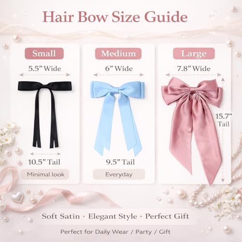 Hair Bows for Women - 4 Pcs Large Ribbon Hair Bows Clips for Girls with Long Tail Tassels — view 2