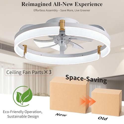 Smart Ceiling Fans with Lights Remote - 20'' WiFi Alexa Flush Mount Low Profile Modern Ceiling Fans for Bedroom - Stepless Color Temperature and 6 Speeds - White by DIAMONDFORGE - Used condition - Image 7