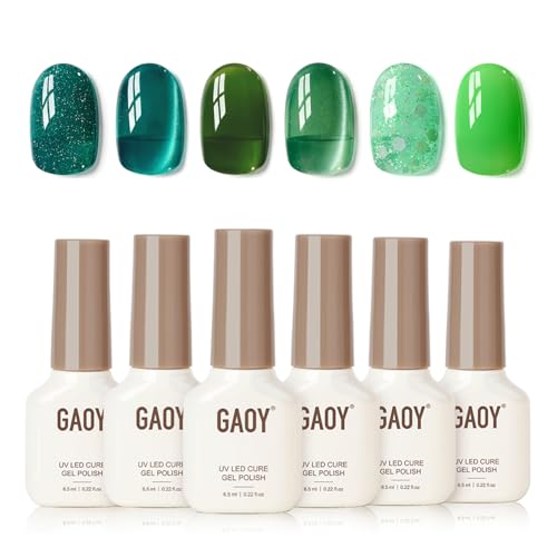 GAOY Pink Cat Eye Gel Nail Polish Set with Magnet 6 Colors, Holography for Valentine's Date Night Nails, Sweet & Spicy DIY Manicure 0.22 fl.oz