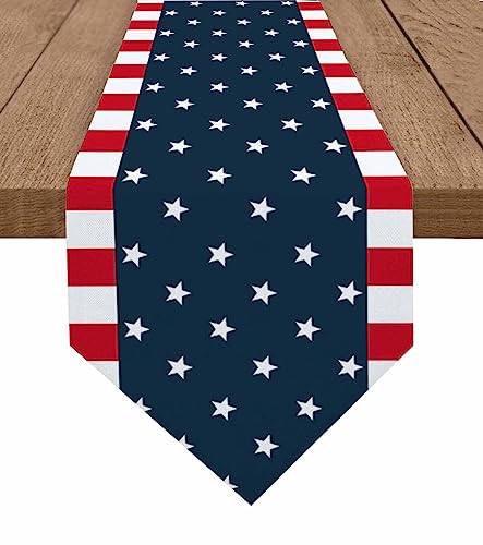 Zfuncing Linen Burlap Table Runner Dresser Scarves, Independence Day 4Th Of July Table Runners For Dinner Holiday Party, Wedding, Events, Kitchen Decor Patriotic American Flag 13X70Inch cover