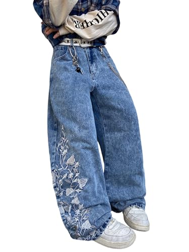 Image of Zewool Embroidery Baggy Jeans Men Pants Trousers Denim,B20 Snow Blue,XL