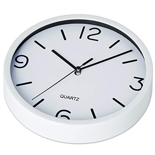 Bernhard Products White Wall Clock 8" Silent Non Ticking Quartz Battery Operated Easy To Read Quality Decorative Round Minimalist Design For Kitchen Home Office Bedroom Kids Nursery Clock, Frame #TOP2