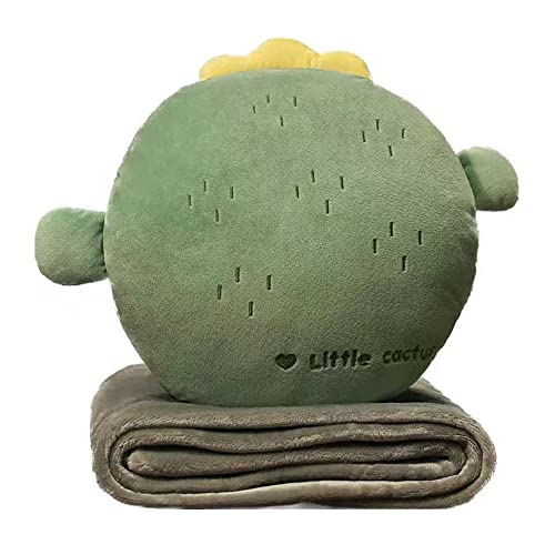 YGMXZL Couverture et Oreiller de Voyage 3 en 1 - Multifonctionnel, Réchauffeur et Couverture de Mains - Pour Voyage, Camping ou Bureau (Cactus, L)