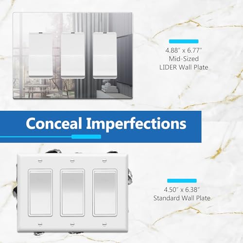 Image of LIDER Triple Decorator Wall Plate, Impact Resistant, Plexiglass, Reflective Finish, Modern Upgrade Screwless Light Switch /Outlet Cover Mid-Size 3-Gang 4.88 inch x 6.77 inch, Acrylic, Mirror Glass Silver