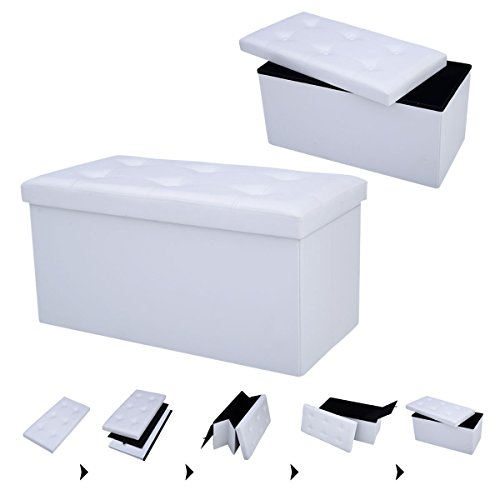 Preisvergleich Produktbild COSTWAY Sitzbank Sitzhocker Sitzbox Aufbewahrungsbox, Sitzwürfel Hocker, Polsterhocker faltbar, Truhe Bank, Sitztruhe PVC-Leder 76 x 38 x 38cm, Sitzkasten Farbwahl (Weiß)