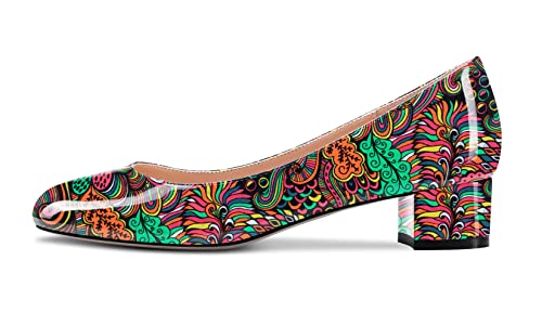 Castamere Chunky Block Low Kitten Heel Round Close Toe Pumps Slip-on Cute Classic Dress Shoes Black Patent by Castamere