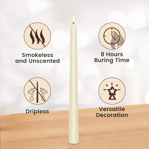 KORCCI Velas cônicas marfim 25 cm - Conjunto de 6 velas longas, queima por 8 horas, sem fumaça, sem