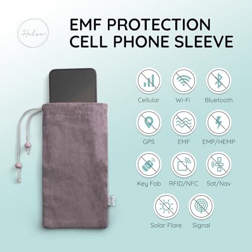 Image of Halsa EMF Shield Sleeve for Cell Phone - Signal Blocking Anti-EMP Pouch - Smartphone Protection Case Against Radiation, EMF, 5G, RFID - Grey - 4x8 Inch Fits Most Phones
