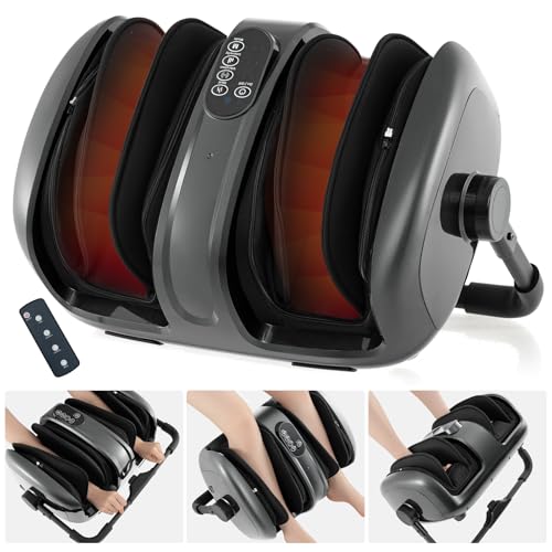 Image of Giantex Foot Massager with Heat, Calf Massager with Remove Control, 2 Vibration Options, 5 Mode & 5 Compression Intensity, 360Adjustable Stand, Shiatsu Foot Massage Machine for Calf Arm Relax (Grey)