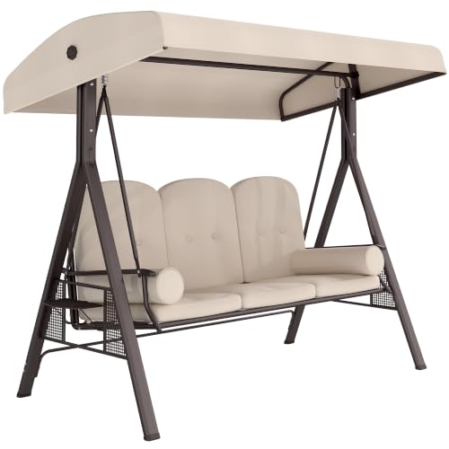 Outsunny 3-Seat Patio Swing Chair Adjustable Canopy Beige
