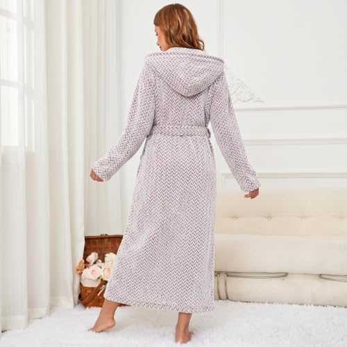 Image of RONGTAI Womens Robes Plush Fleece Hooded Bathrobe Thick Nightgown with Pockets Fluffy Sleepwear