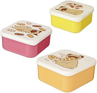 Puckator Mopps Pug Reusable Lidded Snack Pot Lunch Box Set of 3, BPA Free PVC, Work School Travel Home, Large 5.5x11.5x11.5cm Medium 4.5x10x19cm Small 4x8.5x8.5cm