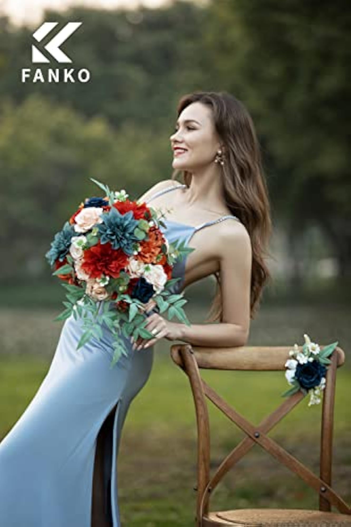 Burnt Orange & Navy Blue Rose Artificial Flowers Combo for DIY