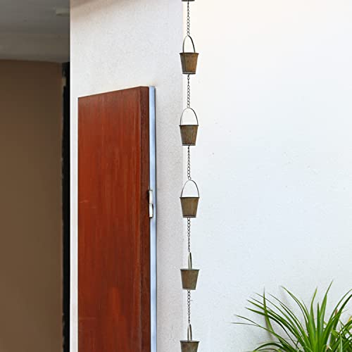 Retrome 6.5'H Iron Bucket Cup Rain Chain for Gutters Downspouts, Patina…