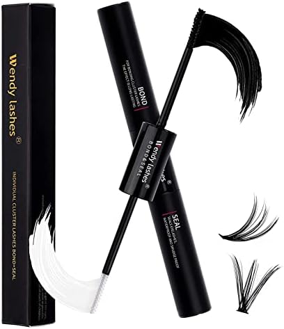 Lash Bond and Seal, Cluster Lashes Glue for Eyelash Extensions Adhesive Individual Lash Glue Strong Hold Cluster Individual Eyelash Glue Latex Free Mascara for Personal Use at Home(5ml+5ml)