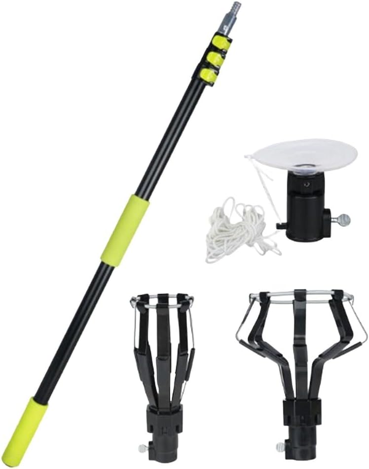 Light Bulb Changer Kit for High Ceilings – Telescopic Aluminum Pole (143–360 cm), 2X Eight-Finger Cages & Suction Cup, Safe Ladder-