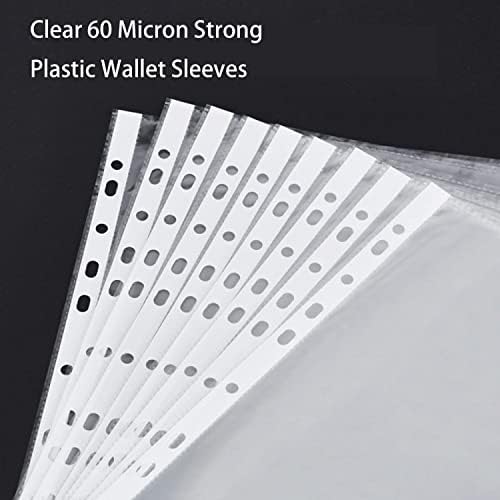 200 Pcs Punched Pockets A4 Clear 60 Micron Strong Plastic Wallet Sleeves, Top Opening Poly Pockets for Ring Binder Folders