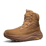 NORTIV 8 Stivali Militari Uomo con Punta Larga Lavoro Antiscivolo Piedi Nudi Escursionismo Bassa Goccia in Pelle con Cerniera Laterale Stivali da Combattimento,Size 44,Coyote,SNMT25001M