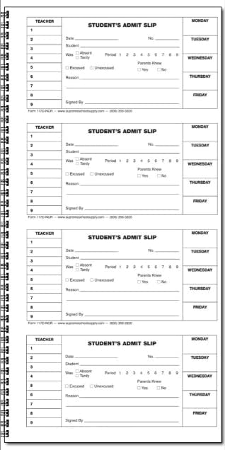 Admit Slip Book with Dates 117DN-NCR