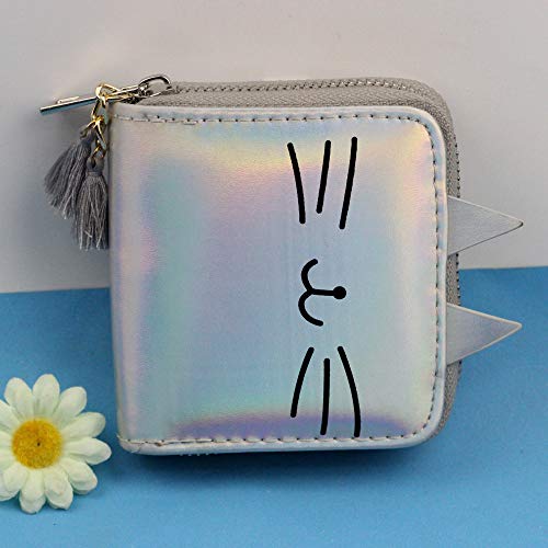 timlee Cute Girls Kitty Short Wallets Silver Cat Wallets With Tassels For Women Girls Christmas Gift(Silver Cat)3