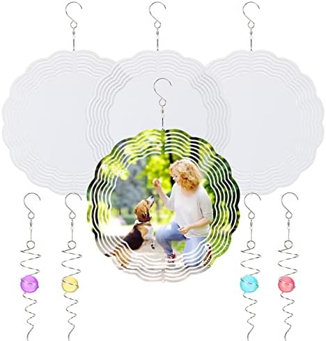4 Pack Sublimation Wind Spinner & 4 Pack Ball Spiral Tail, 3D Aluminum Sublimation Wind Spinner Blanks Kinetic Sculpture, 10 Inch DIY Crafts Suspension Deco for Indoor Outdoor Yard Window Wind Chimes
