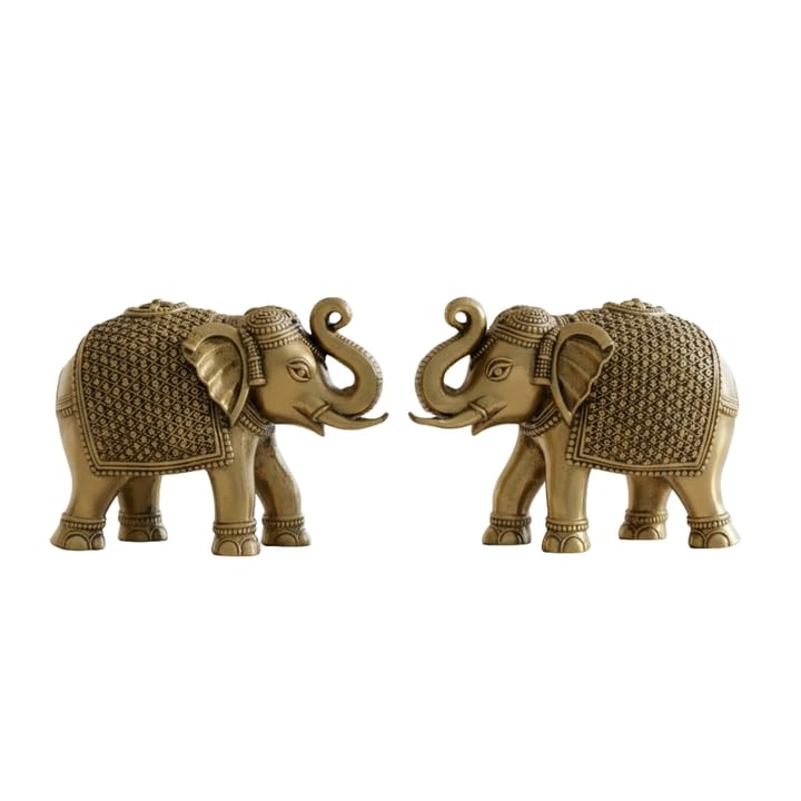 Image of eCraftIndia Set of 2 Brass Elephant Statue Decorative Showpiece Gift for Diwali Housewarming Birthday | Elephant showpiece for Home Decor