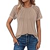 AUTOMET Women’s Lace Short Sleeve Blouse – Soft Business Casual Top, Versatile Flattering Office Shirt for Summer
