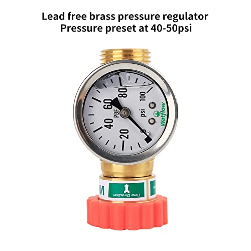 Watflow Lead-Free Brass, Water Pressure Regulator, Garden Hose Pressure Regulator, Pressure Reducer with pressure gugue, For Camper, Trailer, RV, Garden, Plumbing System