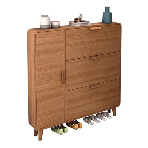 Shoes Organizer Shoe Cabinet, Solid Wood Shoe Storage Cabinet with 3 Flip Drawers, Modern Wooden Shoe Organizer Rack for Entryway Living Room Bedroom Storage Shelves(100x25x120CM)