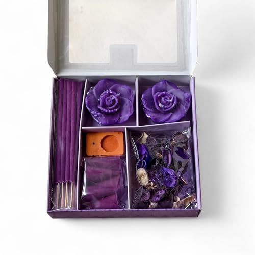 Image of IRIS Lavender Fragrance Gift Set | Floating Candles, Incense Sticks, Incense Cones, Potpourri & Incense Holder | for Home Decor & Gifting.