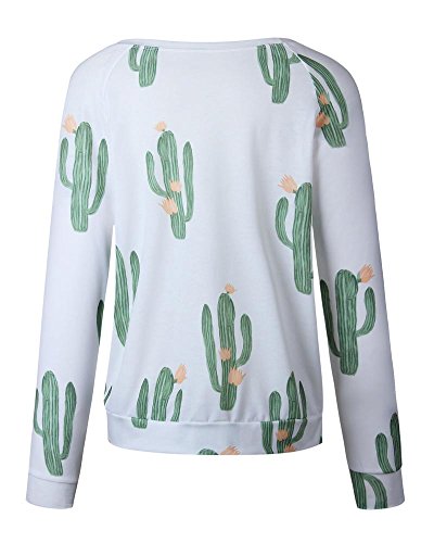 Kufv Womens Cactus Printed Crew Neck Long Sleeve Sweatshirt Jumper Hoodie Tops White #TOP3