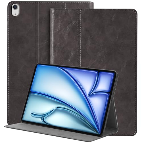 Étui de protection en cuir véritable pour iPad Air 13 M2 M3 M4 modèle A3461 gris