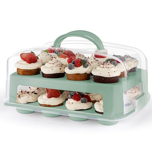 MosJos EXTRA TALL DOME 24 Cupcake Carrier, Green Cupcake Holder Carries 24 Cupcake Storage Container, Muffin Traveler Two Tier Stand Reusable Cupcake Box by MosJos - Image 8