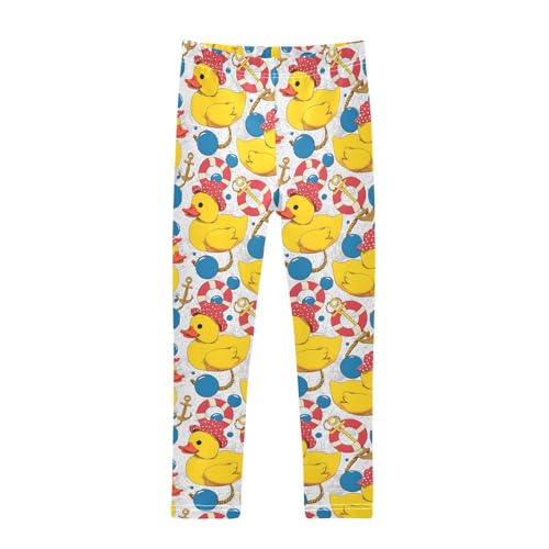 Cute Yellow Duck Swimming Circle Girls Leggings Soft Stretch Workout Yoga Dance Pants for Kids Casual Tights
