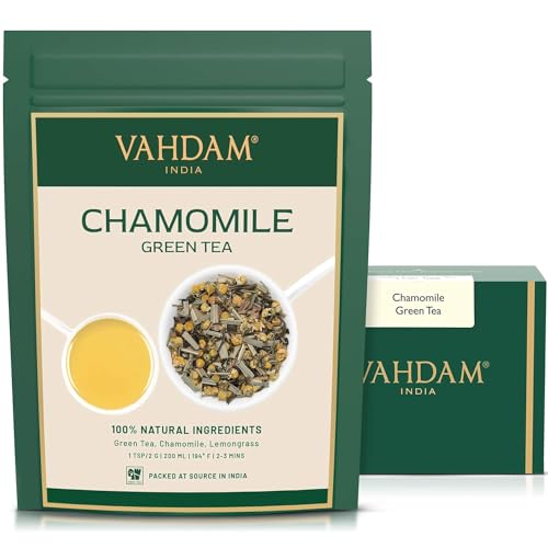 Kamillentee VAHDAM, Kamille mit grünen Teeblättern, 200g