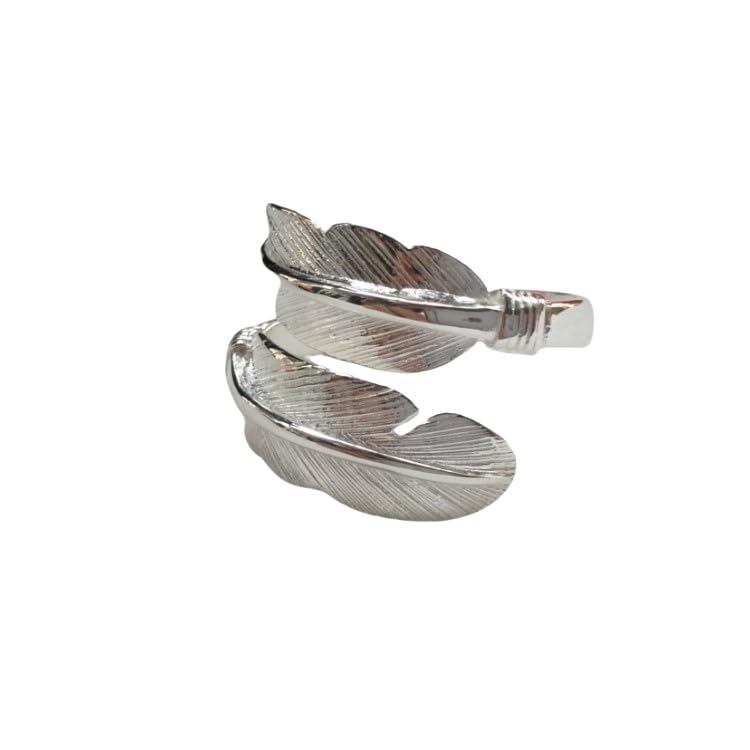 DyLyz Anillo de plata de ley 925 para mujer elegante anillo ajustable abierto con grabado de pluma anillo de banda delicado anillo de dedo antiguo llamativo anillo de pulgar grueso de plata